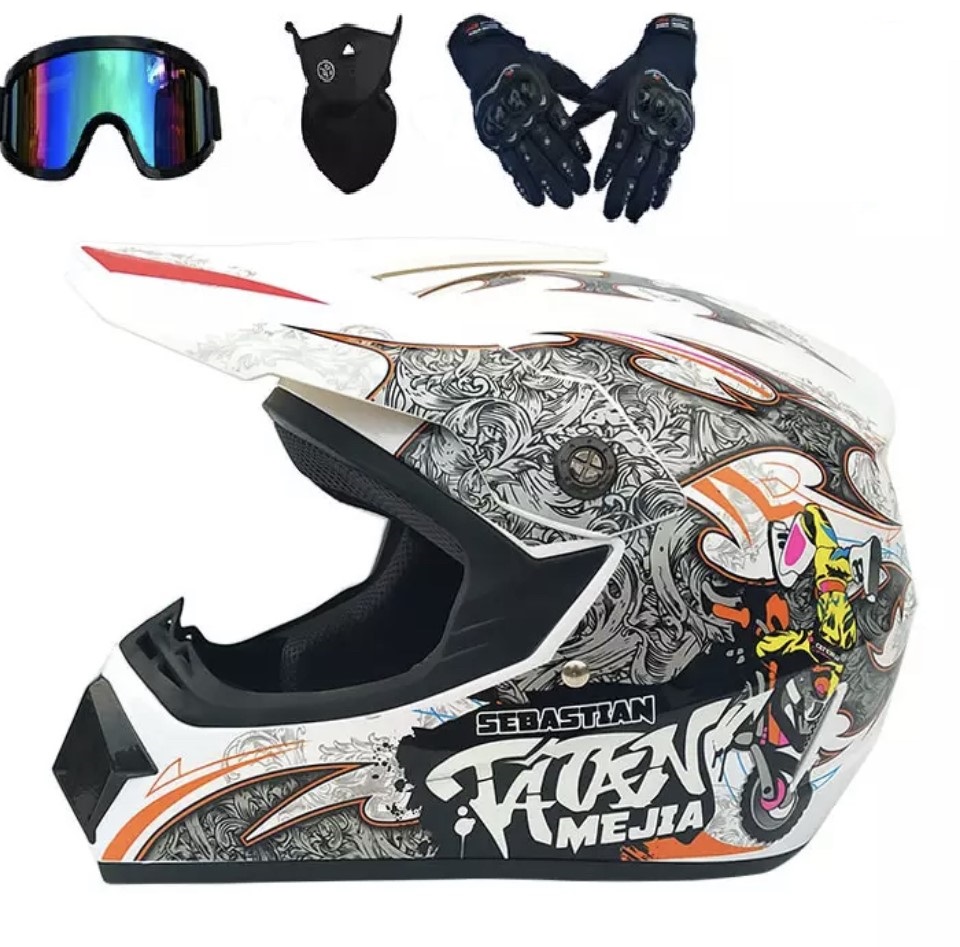 Dětská moto helma krosová Tatan bílá set