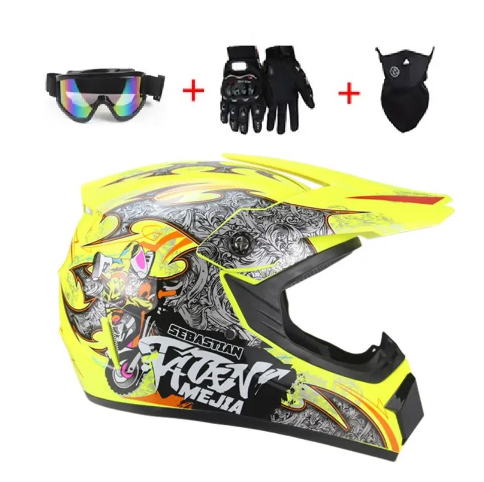 Dětská moto helma krosová Tatan SET neonová