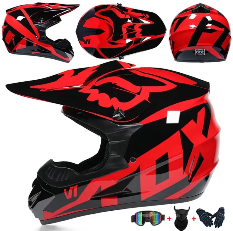 Moto helma krosová FOX SET červeno-černá