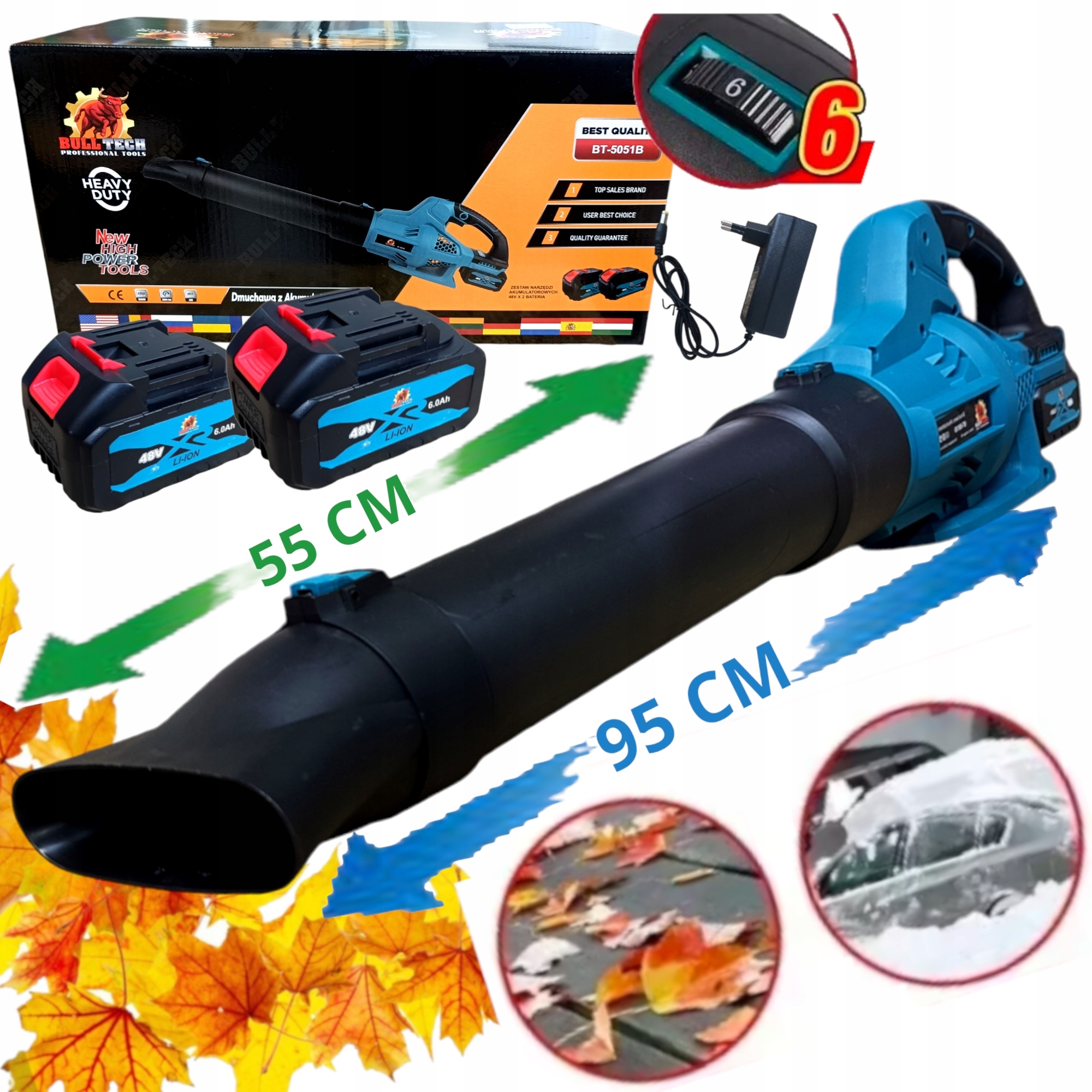 Zahradní AKU fukar na listí a sníh Bull Tech